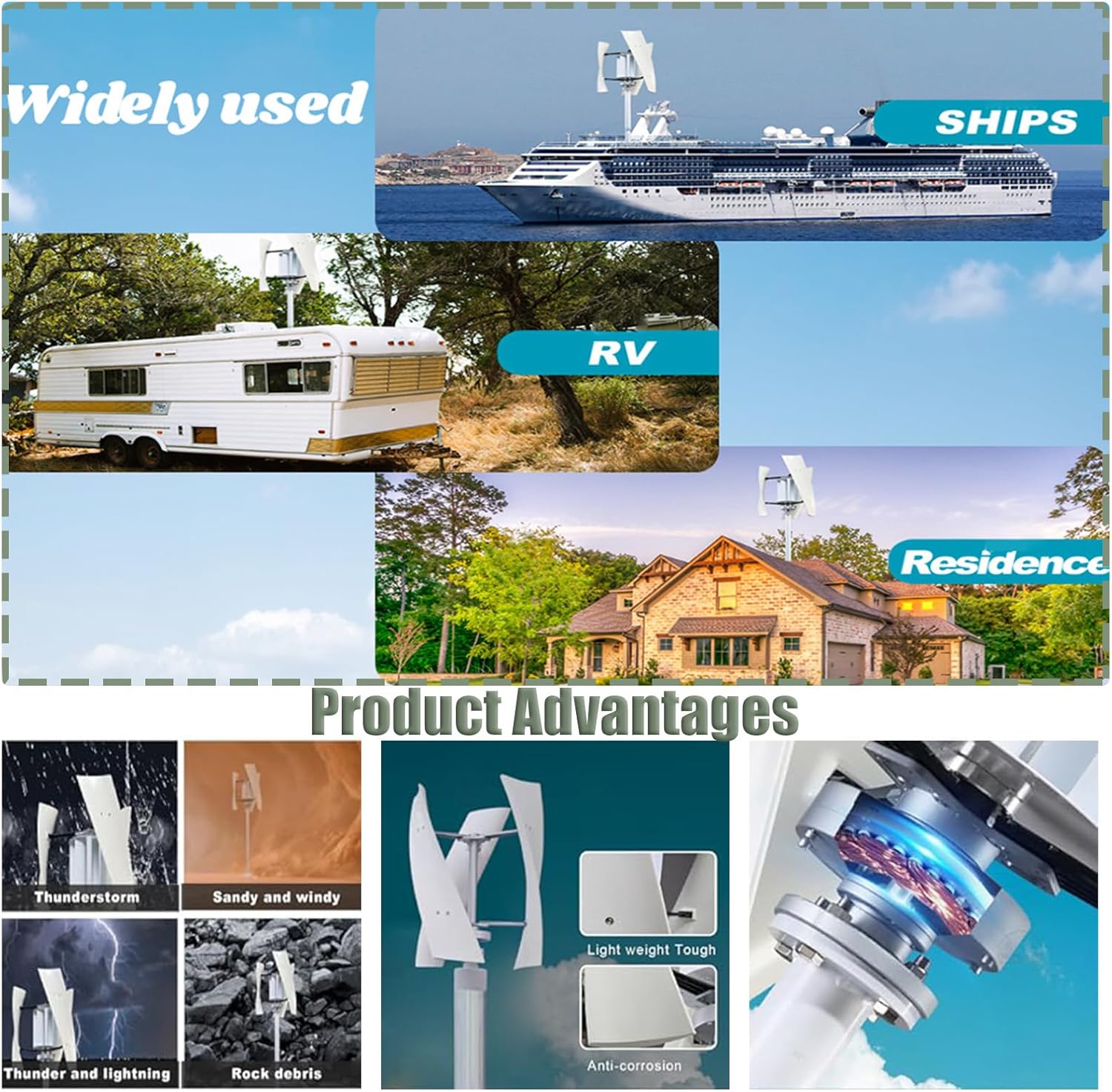 12000W Vertical Wind Turbine Generator Kit - 12V/24V/48V Portable Maglev 3-Blade Wind Generator with Charge Controller for Boats, Cabins, Mobile Homes - Eco-Friendly Power Solution