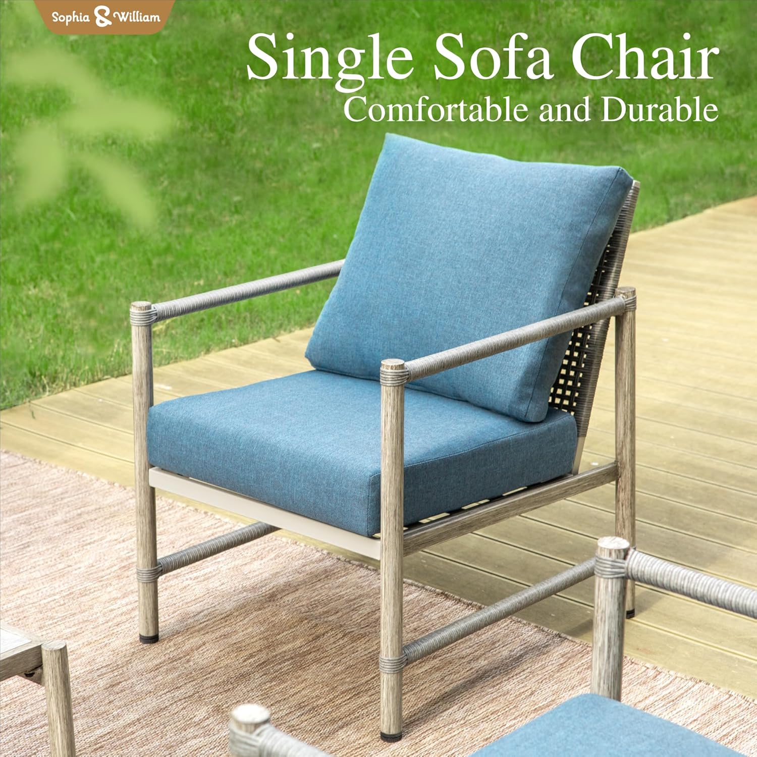 Sophia & William 4-Piece Outdoor Wicker Patio Conversation Set, 3-Seat Sofa, 2 Fixed Sofa Chairs, 1 Fire Pit Table, All-Weather Rattan Patio Furniture for Garden