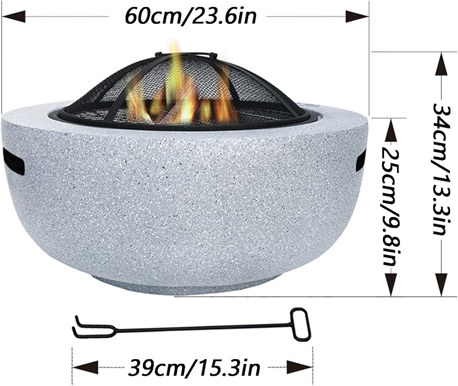 Fire Pit Wood-Burning fire Pit, 23-inch Barbecue fire Pit Bowl, Imitation Marble Garden fire Pit