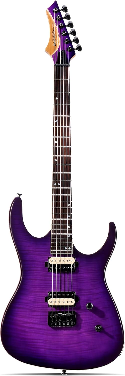 Leo Jaymz Electric Guitar Monsoon Series,Reverse Headstock,Mahogany Body,Roasted Maple Neck,Rosewood Fretboard,Locking Tuners,Rounded End Frets (Violet Flame)