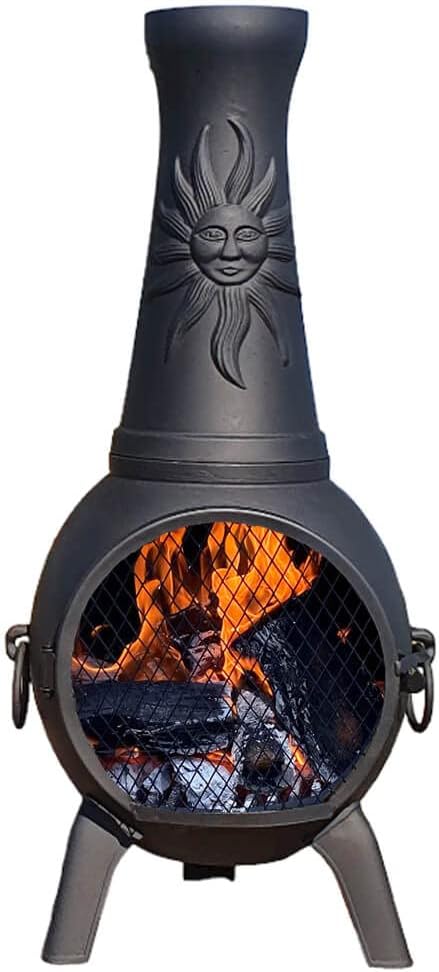 Sun Fire Outdoor Chiminea Fireplace by The Blue Rooster - Cast Aluminum Deck or Patio Firepit 44
