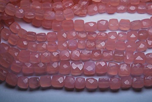 13 inch natural beads strand of 7-8mm faceted box pink chalcedony gemstone briolletes beads for DIY jewelry - necklace, bracelet, earring, ring.