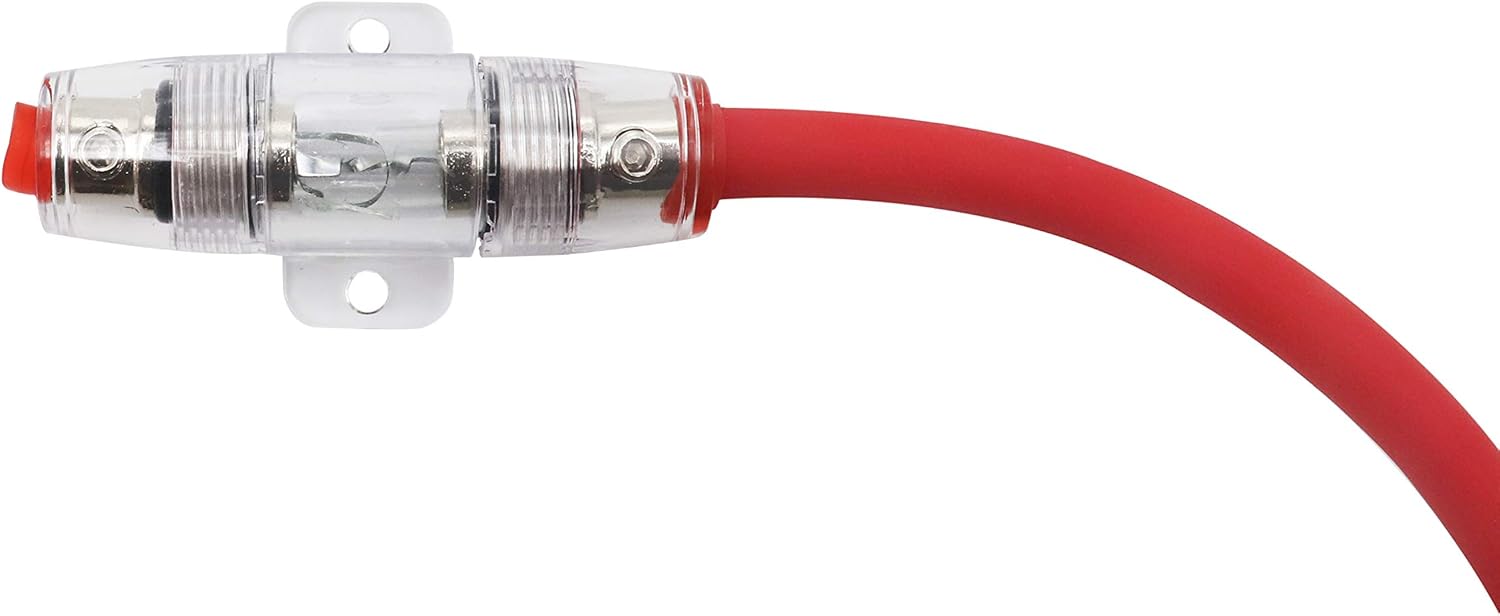 Audiotek Inline 60A MANL Fuse Holder with 1ft 4 Gauge AWG True Spec CCA Power Wire and O-Ring Copper Terminal to Protect Car Audio Amplifier from The Current (60A) – 2 Pieces