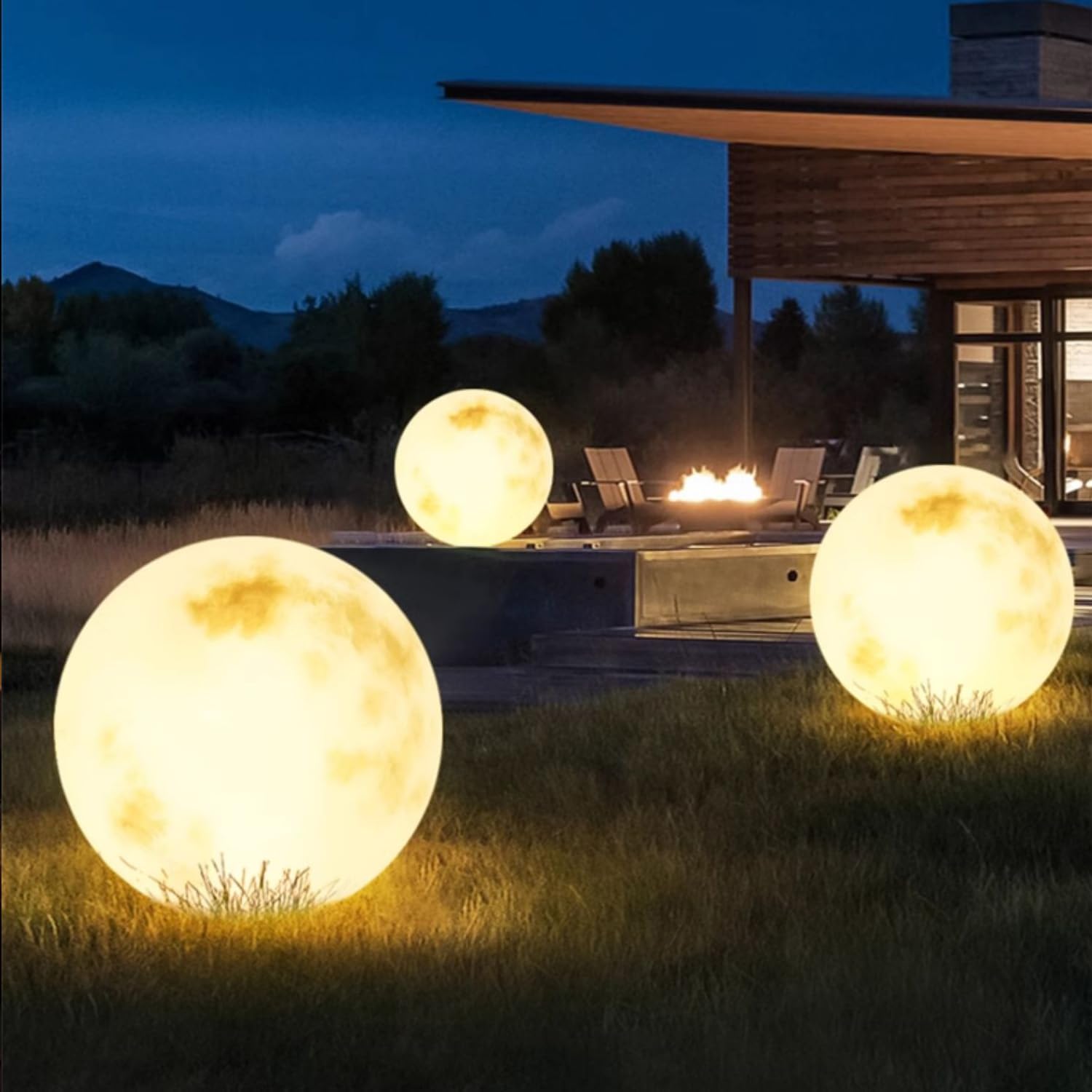 White Large Moon Ball Lamp,Waterproof Solar Outdoor Lamps,3000K Warm Light Decorative Patio Light,Modern Outdoor Lighting Suit for Garden Walkway and Party