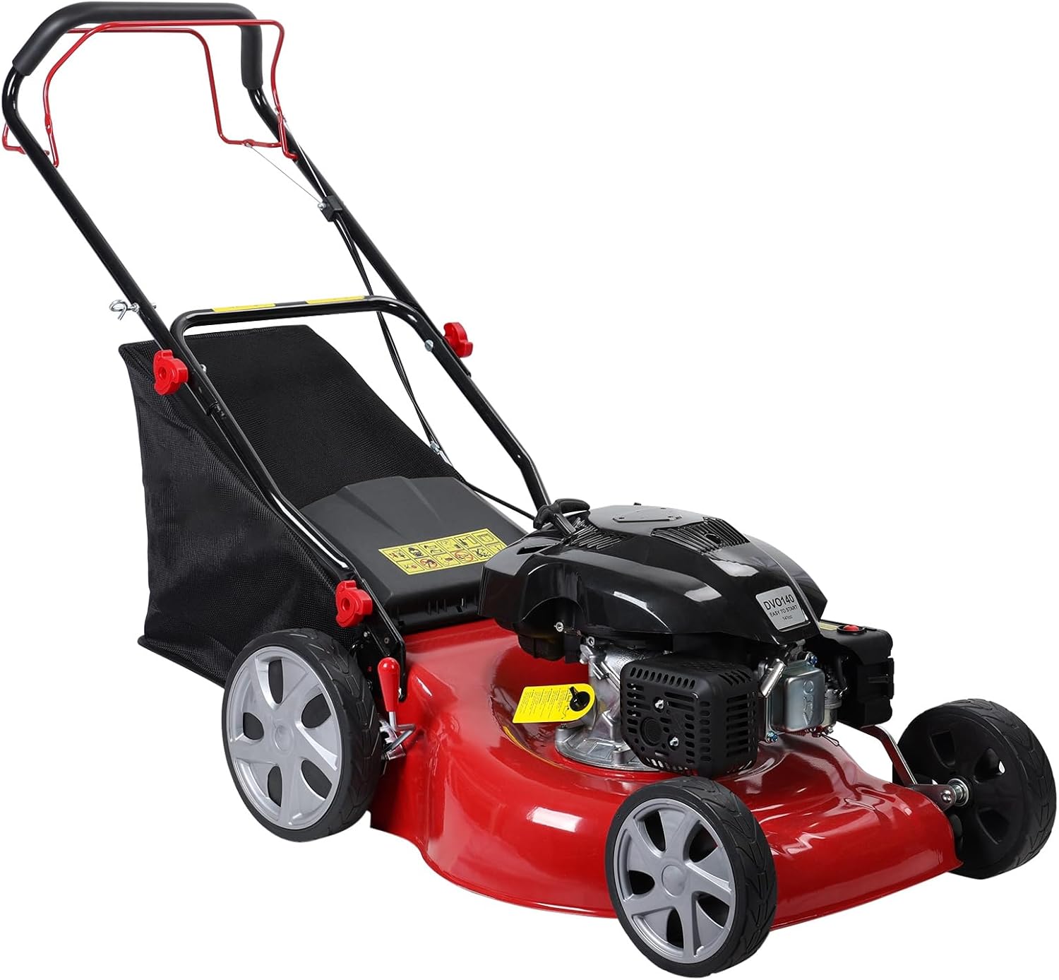 141cc 4-Stroke Gas Powered Self Propelled Lawn Mower with 20 Inch Steel Blade 50L Grass Bag Adjustable Cutting Height 25-75mm for Large Yards Gardens Landscapes