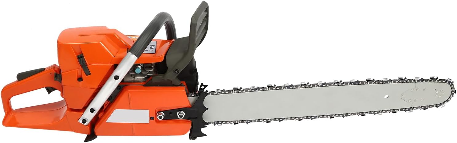 24 Inch Gasoline Chainsaw, 71.8cc 2-Stroke 3.4KW Gas Powered Chain Saws Single Cylinder Handheld Cordless Petrol Chain Saws Hand Pull Start Ignition System for Outdoor Garden Farm Home