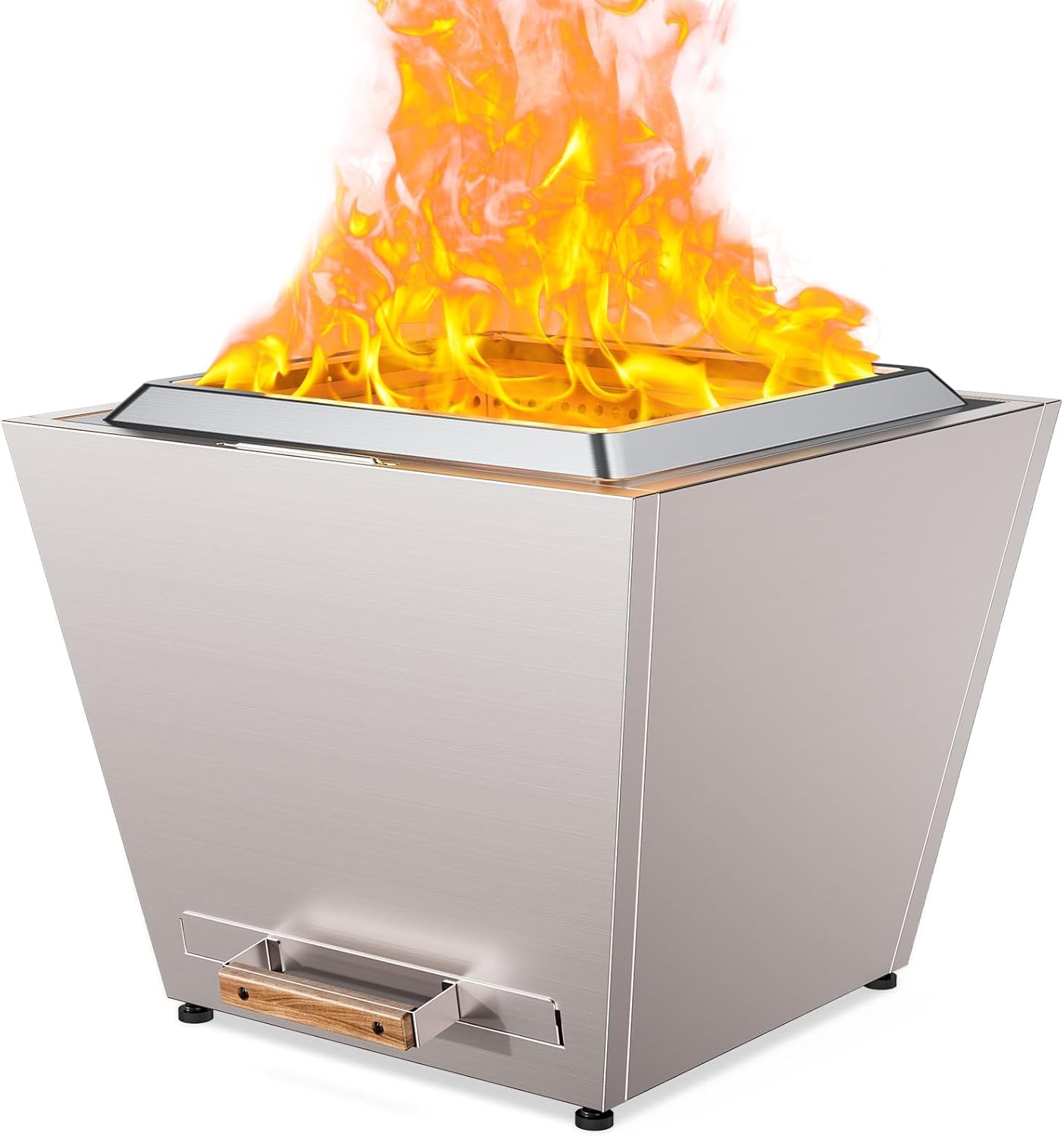 Cyberpit One Pro 25 Inches Smokeless Fire Pit – Portable Outdoor Fire Pit with Pull-Out Ash Pan, Carry Handle for Backyard, Patio & Camping, Stainless Steel, Silver (1 Door) (1 Doors)