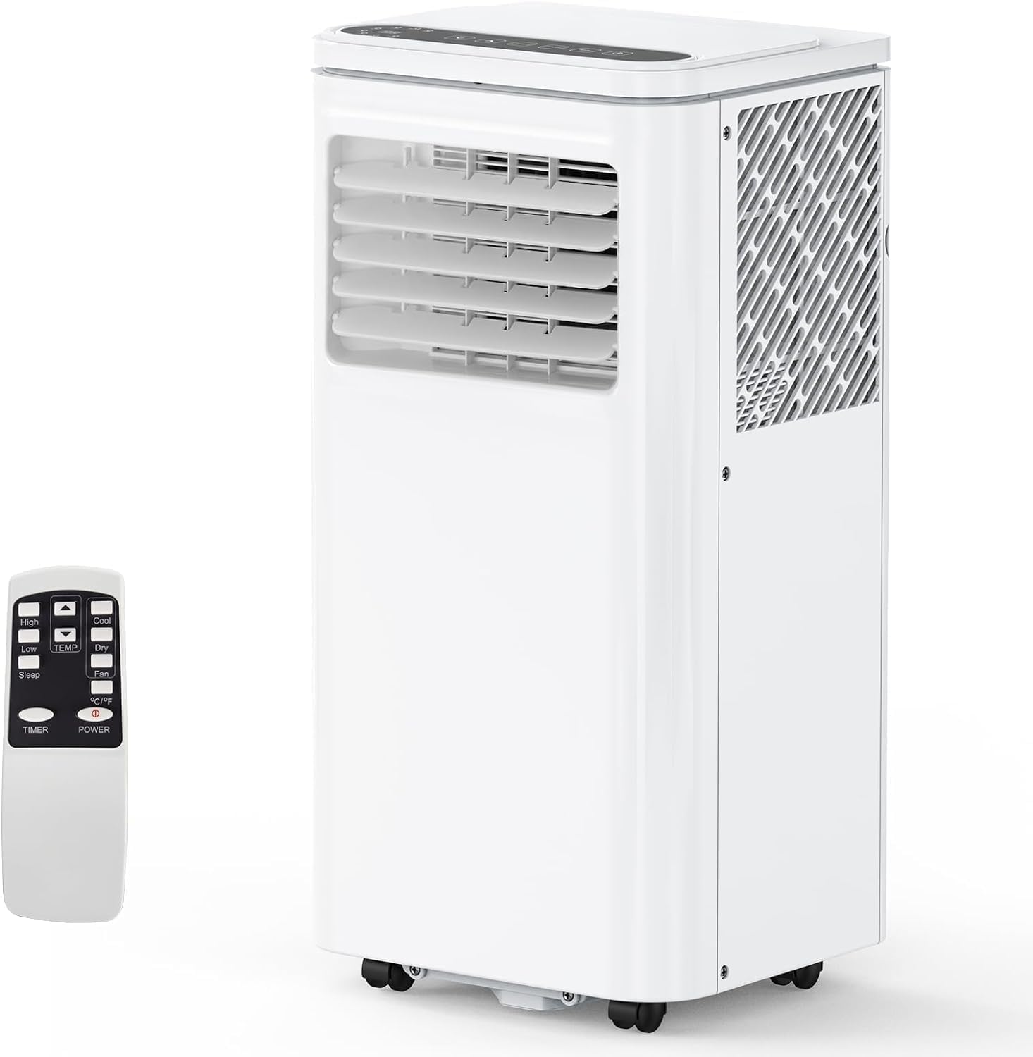 Versatile 8000 BTU Portable Air Conditioner, 3-in-1 Cooling, Dehumidifier & Fan with Sleep Mode, Ultra-Quiet Operation for Spaces up to 350 Sq. Ft, Remote Control, Easy-Portability, White