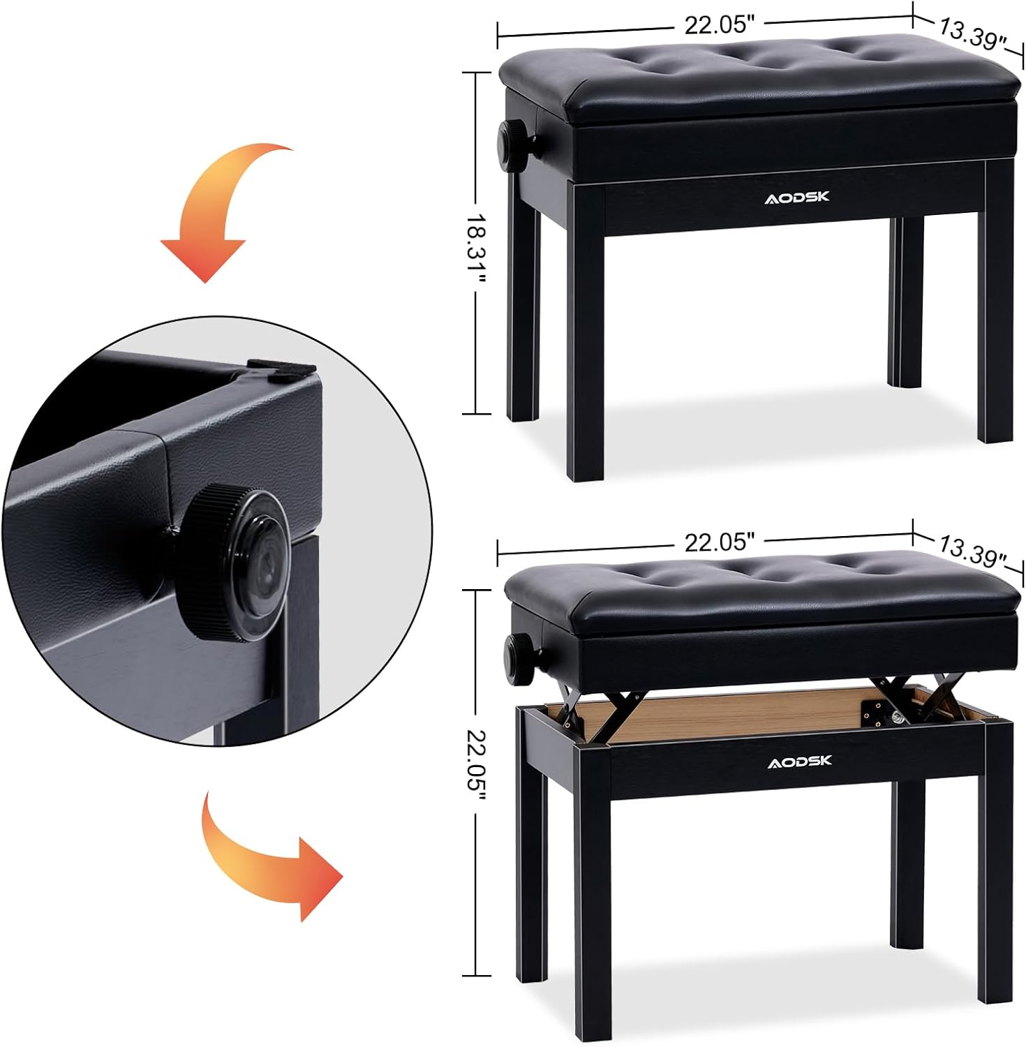 AODSK Beginner Digital Piano 88 Key Keyboard AD-X1+AODSK Adjustable Wooden Piano Bench ALP-22