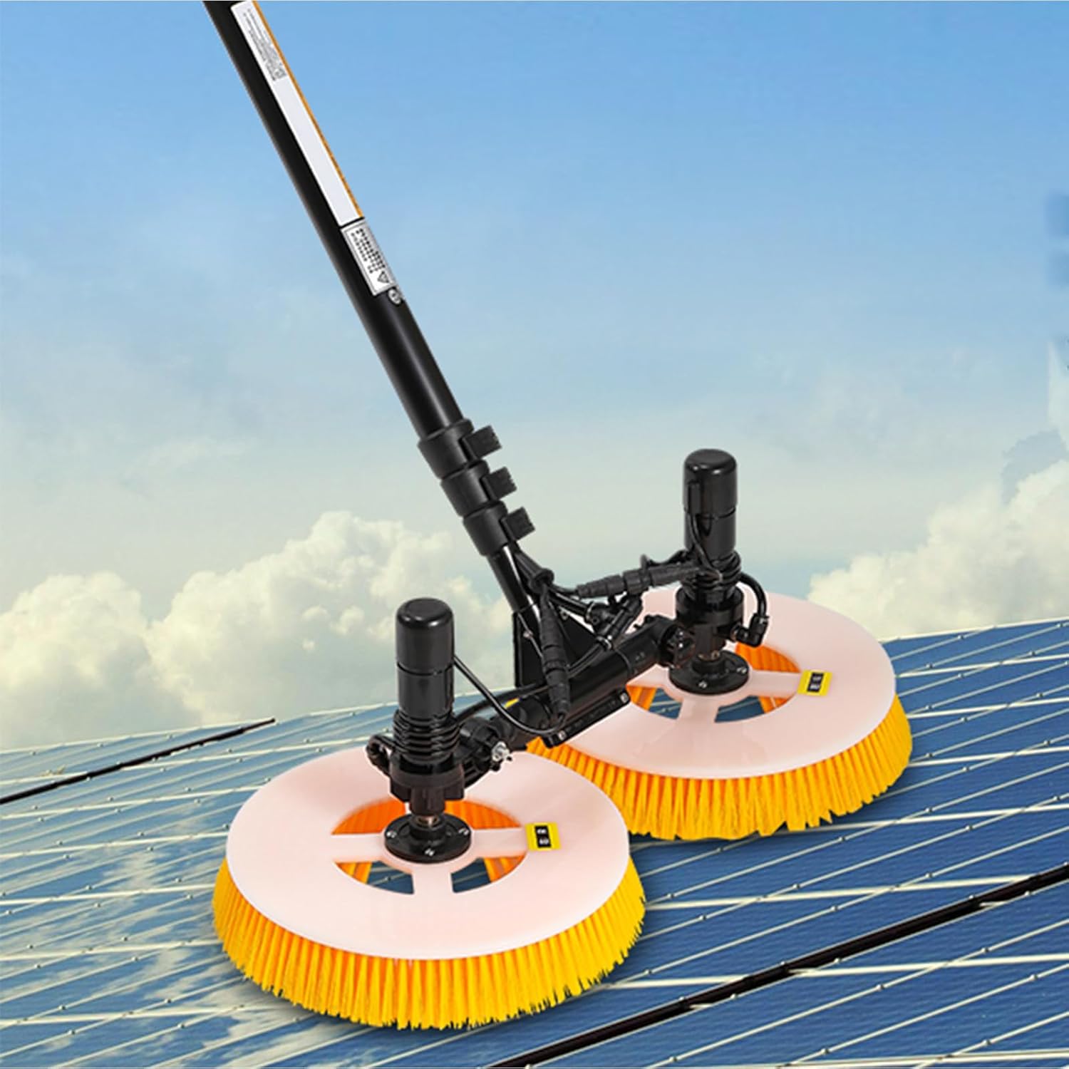 Electric Solar Panel Cleaning Tool, Household Water-Fed Pole Kit, Electric Photovoltaic Panel Cleaning Equipment Brush, 2 Round Brushes, Solar Cleaner Robot,7.5M-MainsElectricity