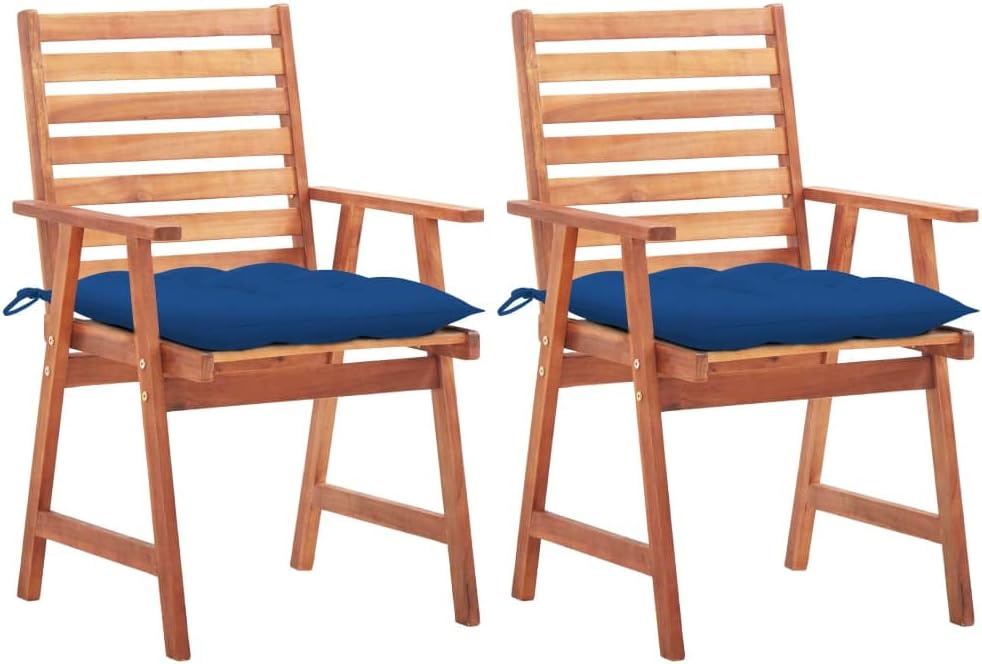 Patio Dining Chairs 2 pcs with Cushions Solid Acacia Wood,Contemporary Acacia Wood Dining Chair Set with Water-Resistant Cushions for Outdoor Patio Outdoor Seating Furniture