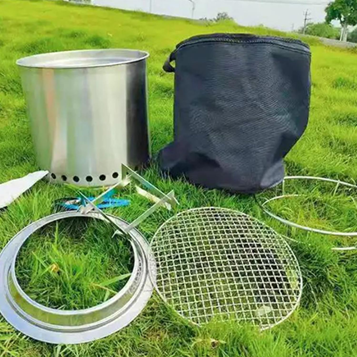 Smokeless Fire Pit with Removable Outdoor Wood Burning Fireplace for Backyard Camping Stainless Steel(32.8cm*30cm)