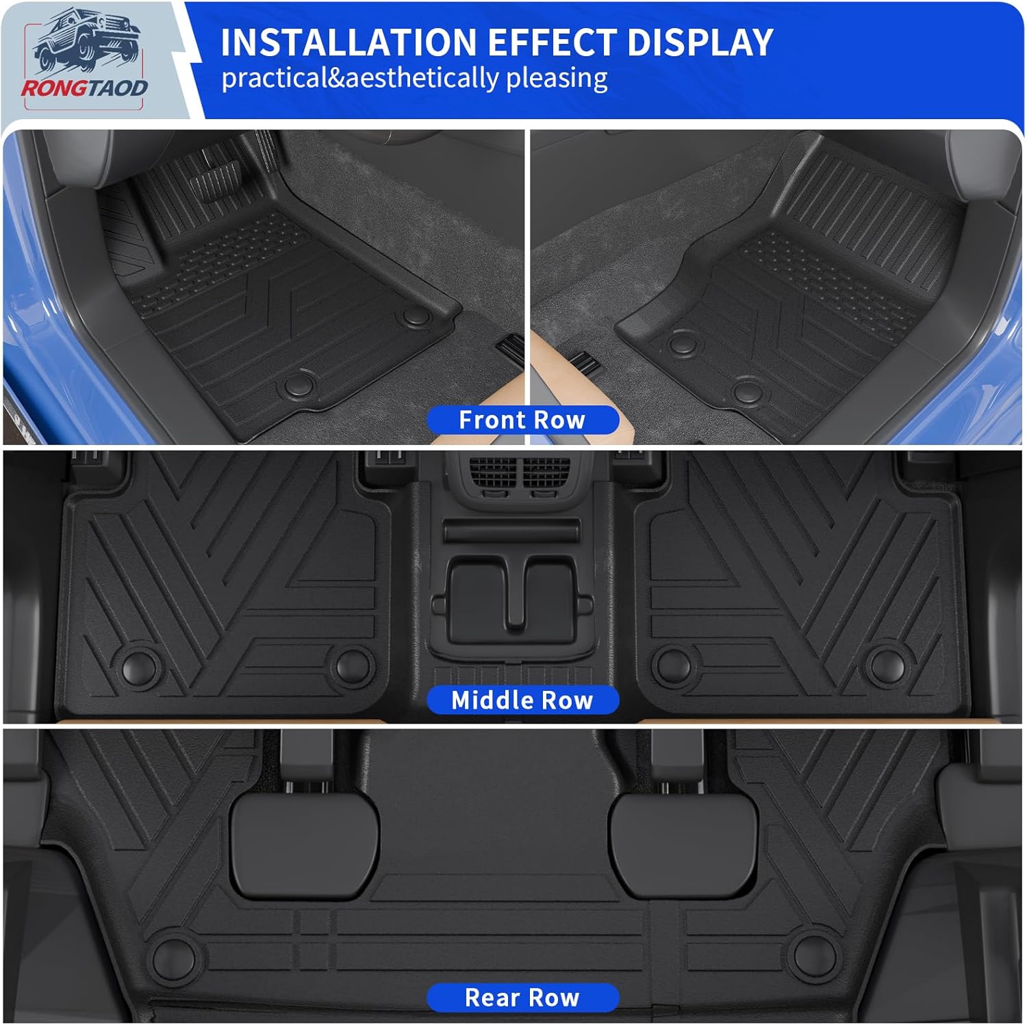 Rongtaod Floor Mats Compatible with 2021-2025 Jeep Grand Cherokee L 6 Seats Trunk Liner Cargo Mat Cargo Liner Back Seat Cover Protector 2024 Cherokee L Accessories (Trunk Mat+Backrest Mat+Floor Mats)