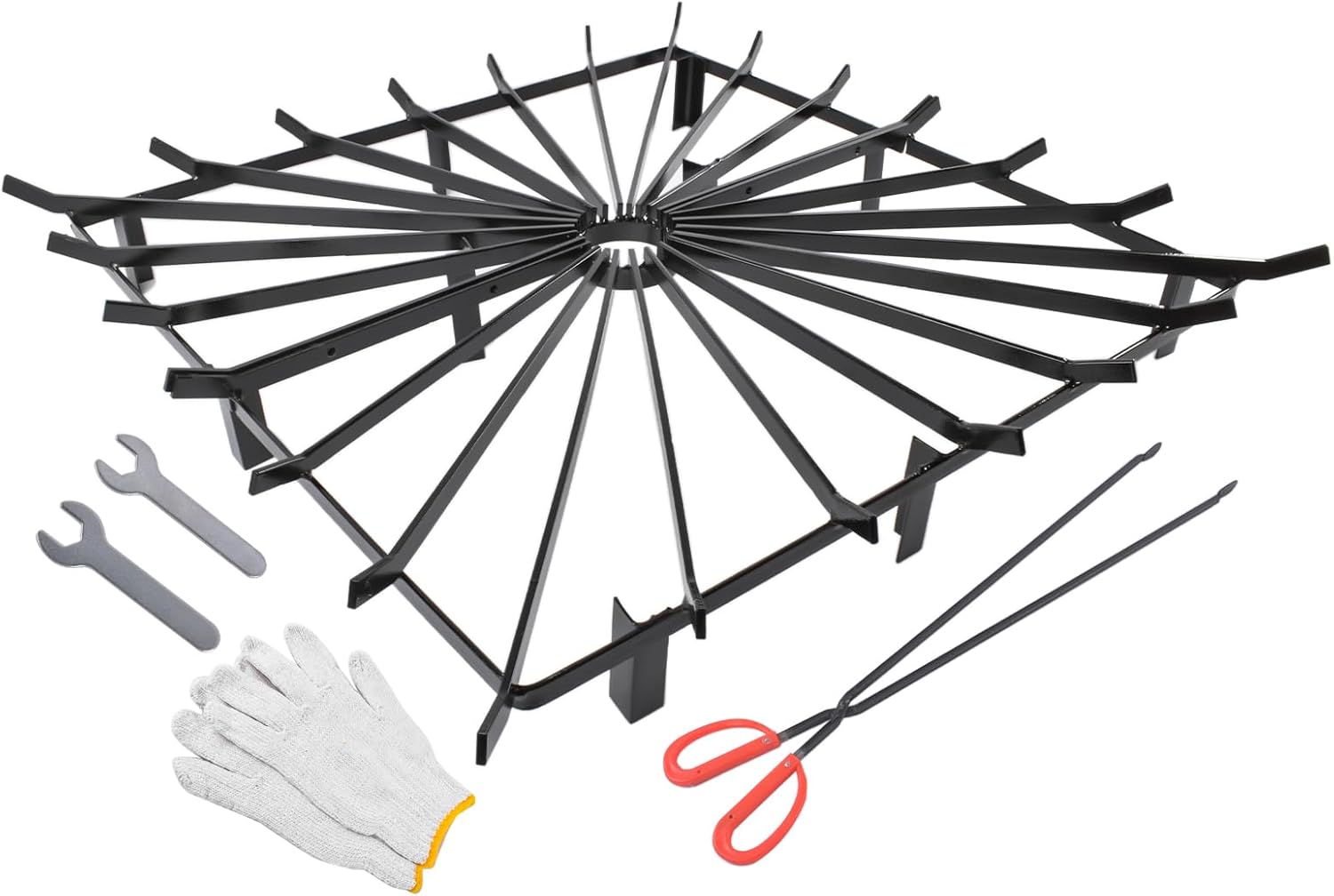Heavy Duty Square Wheel Fire Pit Grate, 36''x36'' Sizes, Includes Fireplace Gloves & Poker