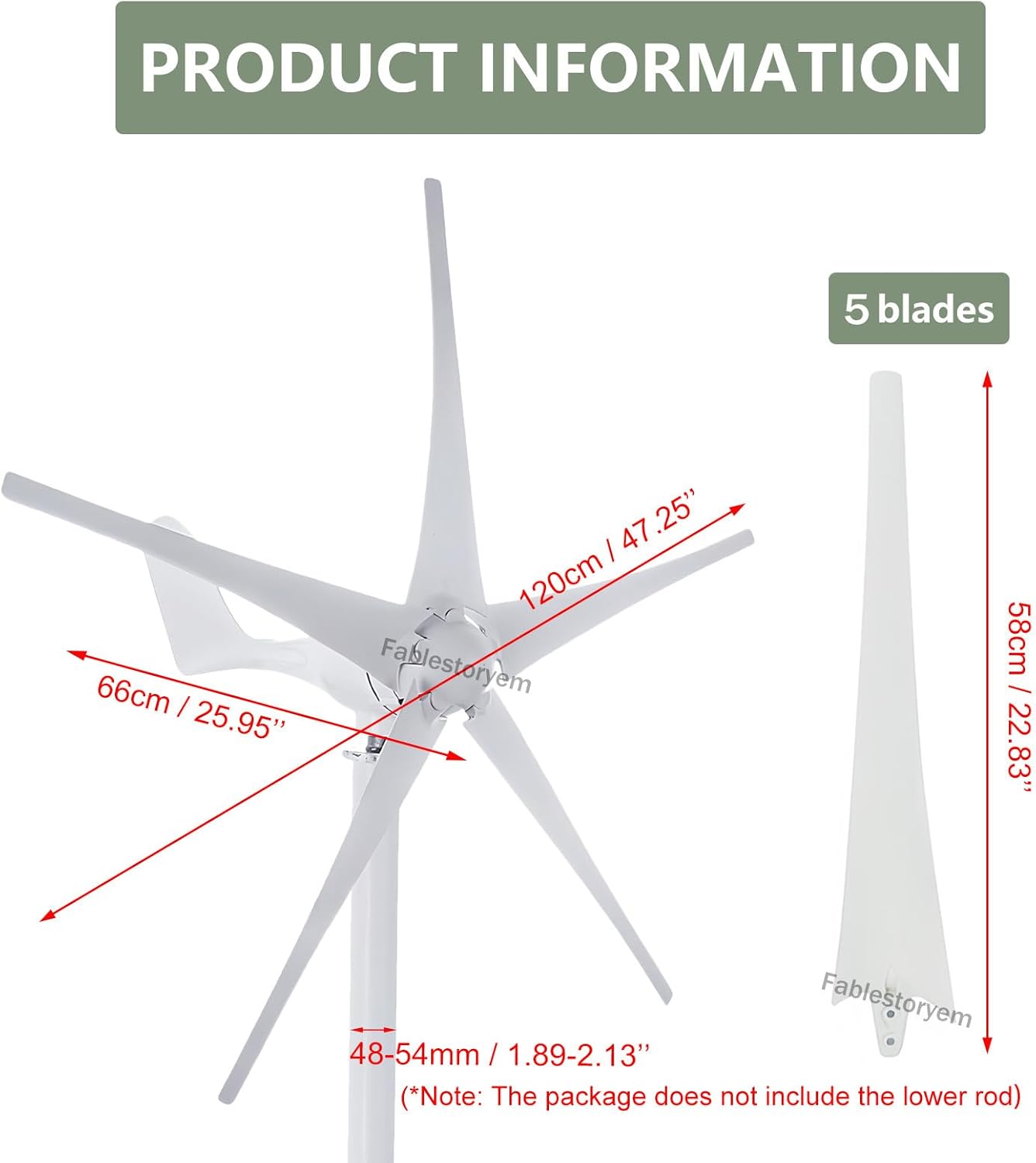 12000W Wind Turbine 12V/24V/48V 5 Blade Wind Vertical Generator 3 Phase AC Permanent Magnet Generator Wind Turbine Kit with Controller, Windmill Generator for Home/Terrace/Chalet/Motor Hom,White48V