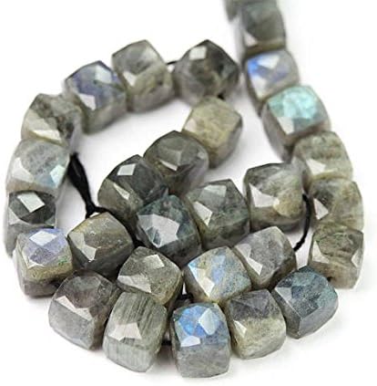 Labradorite Micro Faceted 3D Cube Beads 2 Green Blue Flash Grey Semi Precious Gemstones 7-8.5 mm