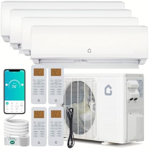 GarveeHome 4 Zone Mini Split AC/Heating System 35000 BTU (9K + 9K + 9K+18K), 19 SEER2 Dual Zone Ductless Wall Mounted Air Conditioner with Pre-Charged Condenser, Not Include Copper Tube Line Set
