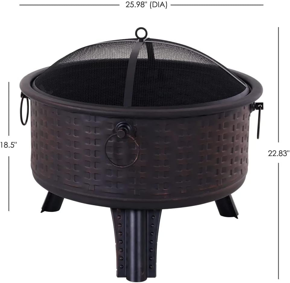 OCMC 26 Inch Fire Pit Wood Burning Bonfire Pit with Spark Screen for Patio Camping Backyard Deck Picnic Porch