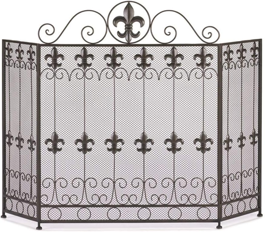 Fireplace Guard Screen, Wrought Iron Fire Safety Partition, American Black Decorative Spark Cover for Living Room, Embedded Mantelpiece Heating Guardrail,