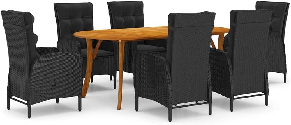 7 Piece Patio Dining Set Black Garden Furniture