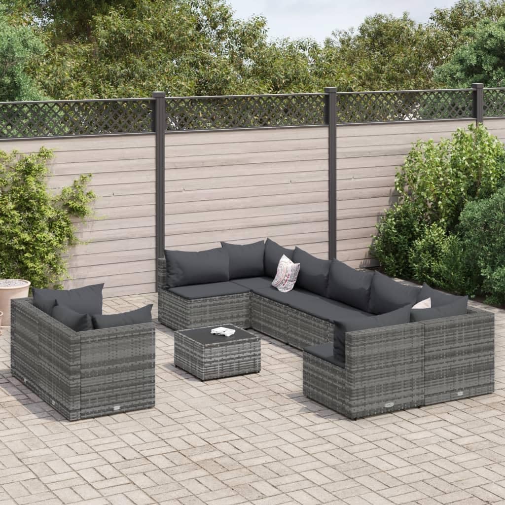10 Piece Patio Sofa Set with Cushions Gray Poly Rattan,AllWeather Modular Patio Sofa Set for Outdoor Comfort and Relaxation Furniture Sets for Patio, Lawn & Garden