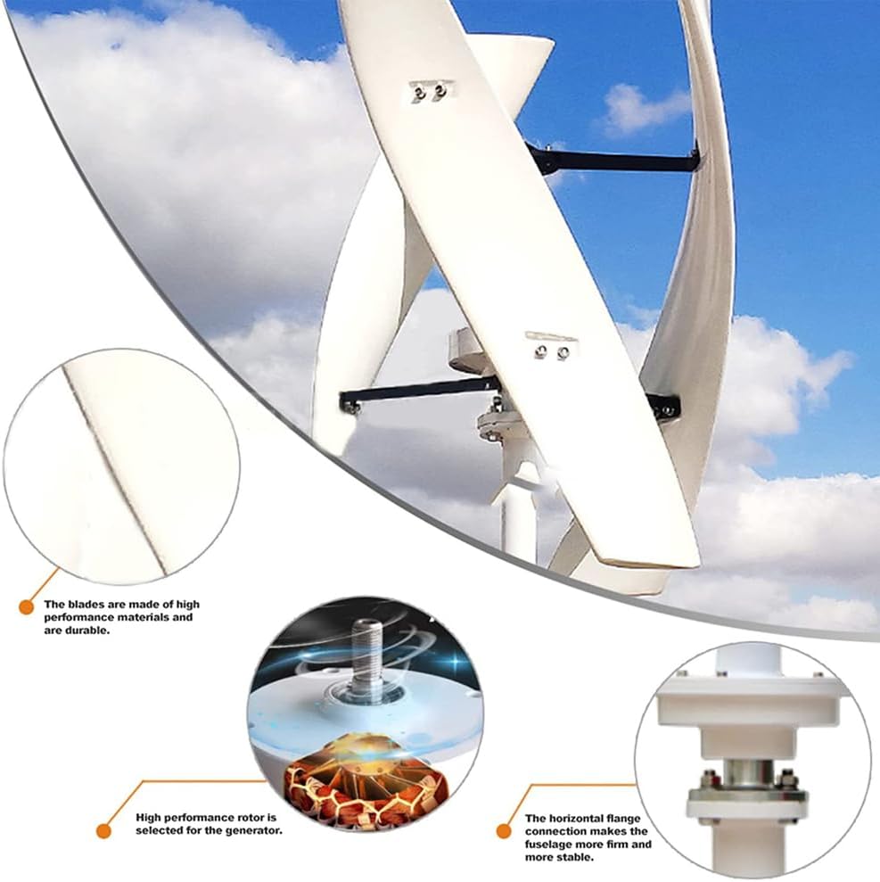 3-Blade Wind Power Generator 4000W Vertical Axis Wind Turbine Generator with Anemometer 12V Wind Turbine Kit with MPPT Controller