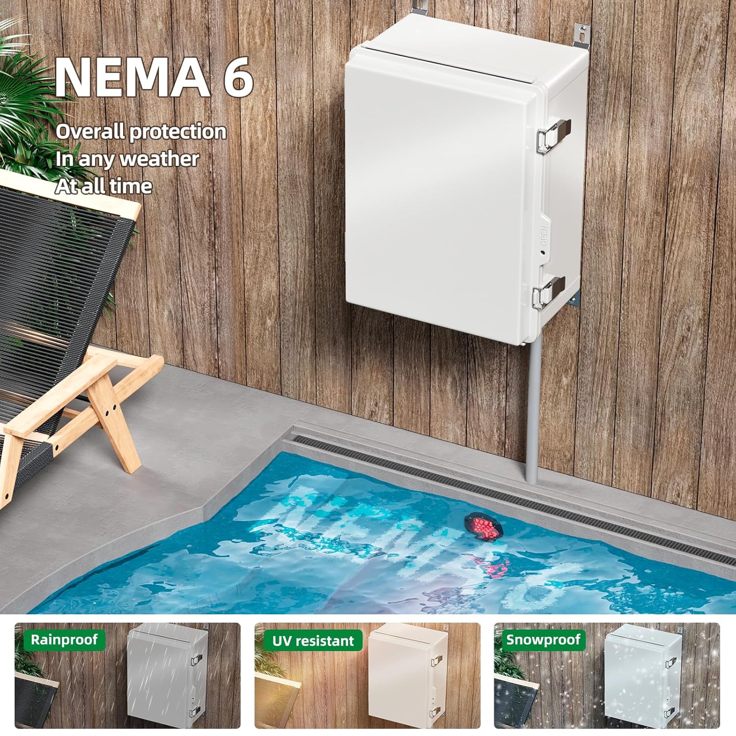 UL Certified Junction Box, NEMA 6 Weatherproof 94V-0 Flame Retardant, Plastic Electrical Enclosure for Industrial Projects, Includes Mounting Plate (Grey Cover, 16.1