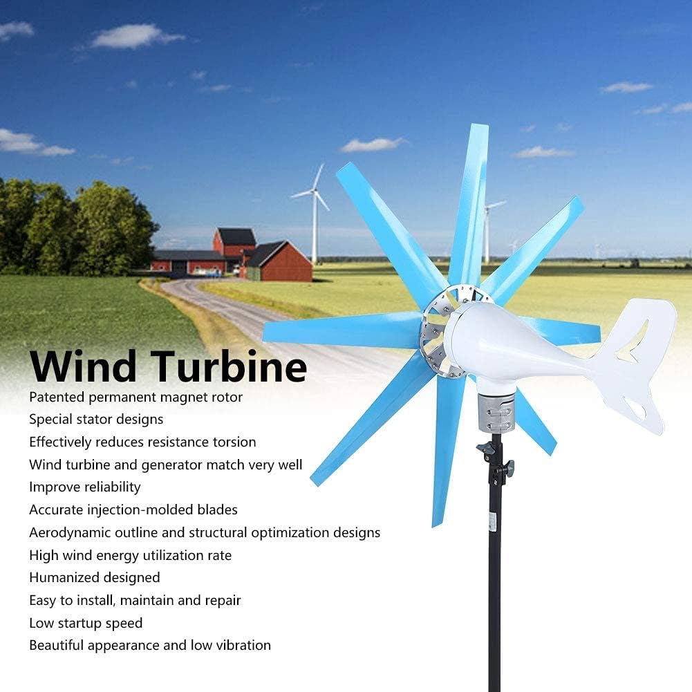 Wind Turbine Generator, 8 Blades Wind Power Machine, 4000W Low Vibration Wind Power Generator Kit Special Stator Designs Electromagnetic Braking