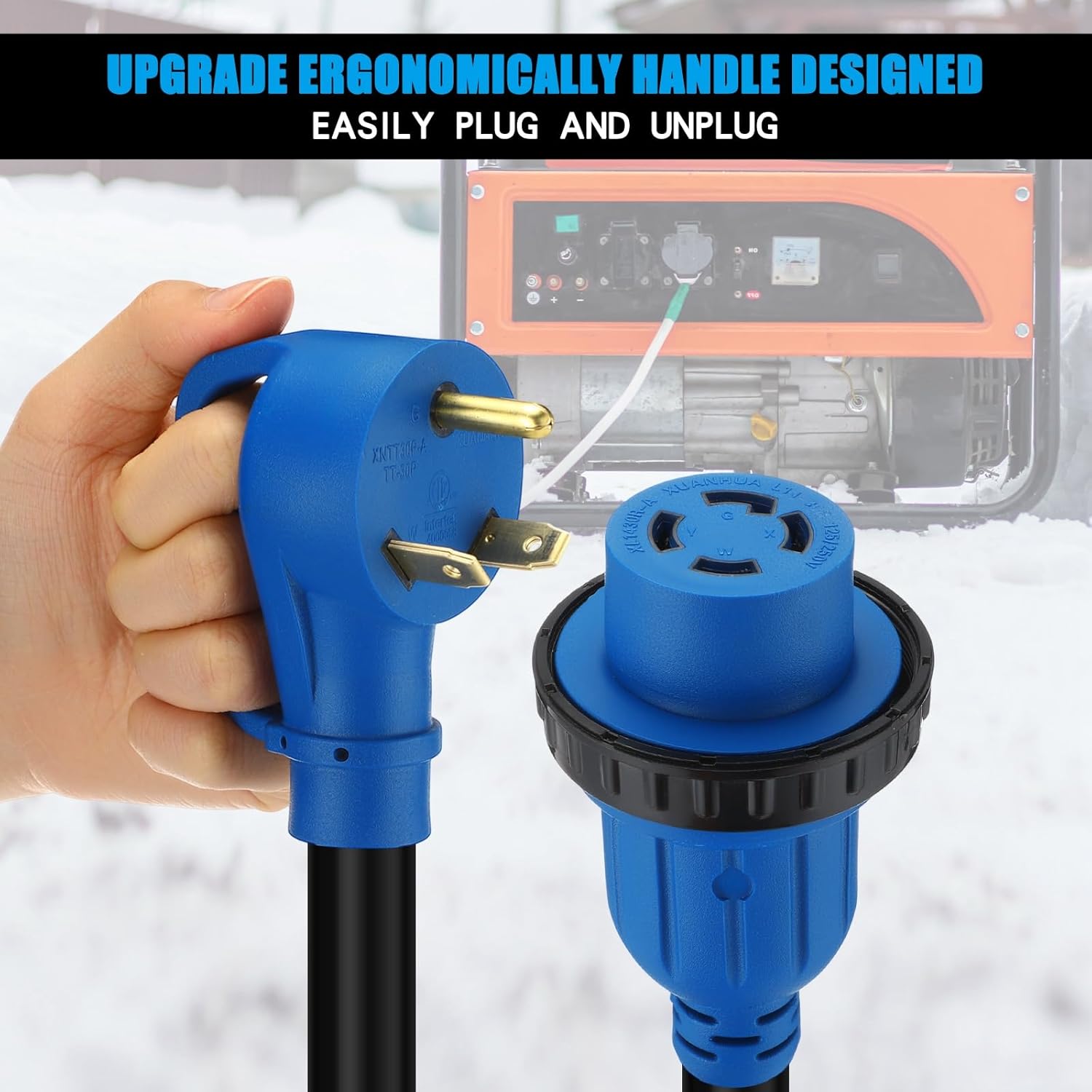 25 ft TT-30P to L14-30R Generator Transfer Switch Adapter Cord, 30 Amp TT-30P Male to L14-30R Female with Locking Ring Generator to House Inlet Box Adapter, STW 10 AWG, ETL Listed