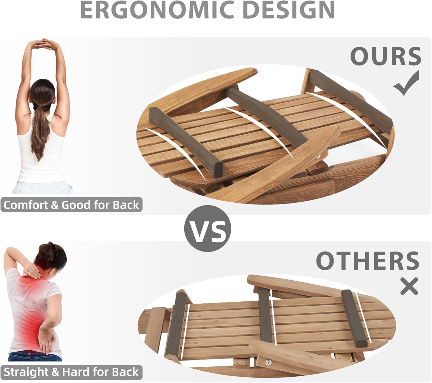 SoliWood Outdoor Wooden Folding Adirondack Chair Set of 6 with Pre-Assembled BackRest, Wood Patio Chair for Garden Backyard Porch Pool Deck Firepit