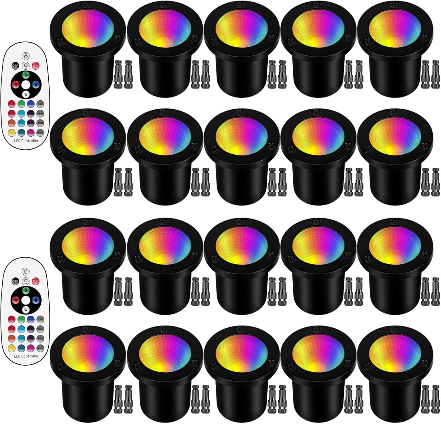 RGB Low Voltage Landscape Lights LED Color Changing Well Lights, Outdoor In Ground Light Waterproof Spotlights 12-24V Landscape Lighting for Yard Garden Pathway(20 Pack with Connectors)