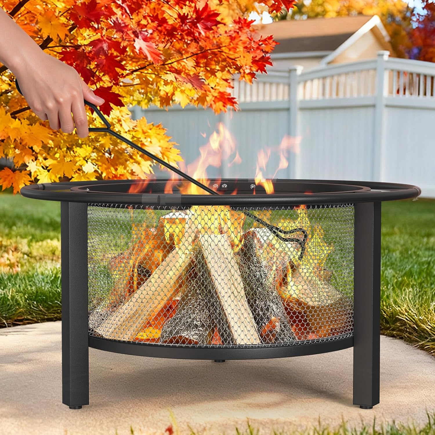 ONBRILL 2-in-1 32 Inch Fire Pit with Cooking Grill + Upgraded Connection Tube