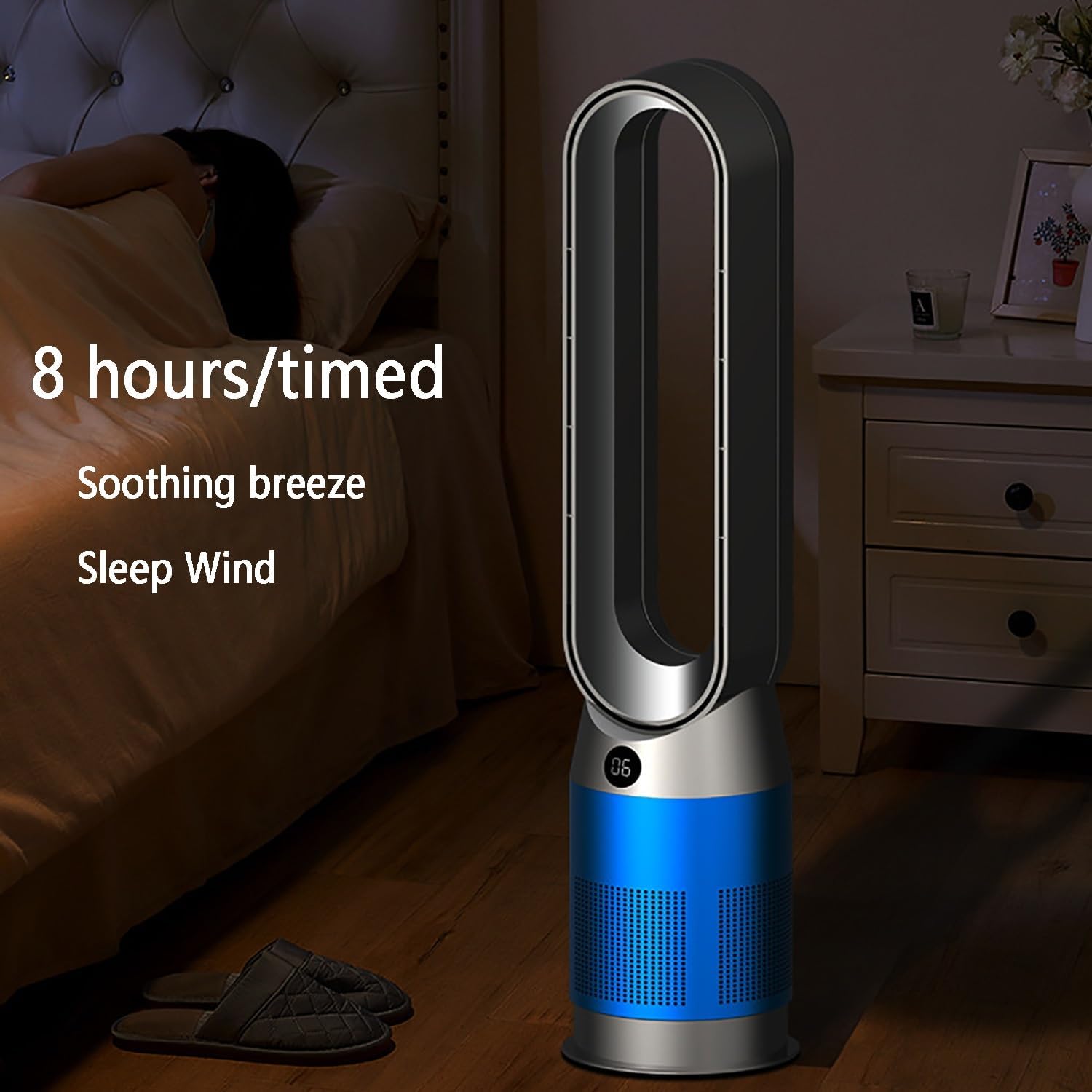 Warm and Cold Fan/Bladeless Fan/Home Heater/Floor Air Circulation Fan/Tower Fan,20 * 88cm,with Remote Control,3-Speed Warm Air,8-Speed Cool Air(Blue)