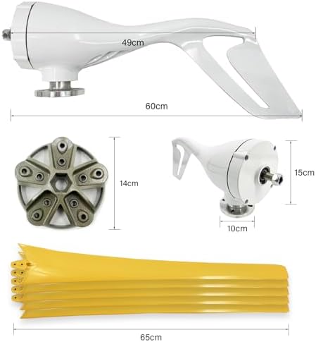 800W-1200W Wind Turbine Generator for 12V/24V/48V with MPPT Controller & 5 Yellow Blades, High Efficiency Windmill for Outdoor Garden & Home Use, Rated Wind Speed 1m/s