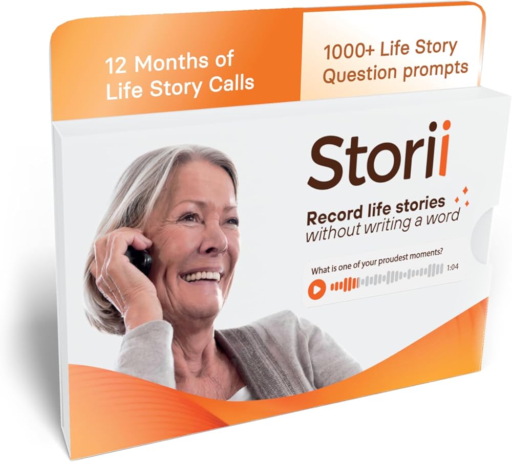 Storii - Record Your Memoir: Gift Box - 12 Months of Life Story Phone Service - Automatic Transcription - Guided Voice Journal and Memory Keepsake - Unique Mothers Day | Fathers Day