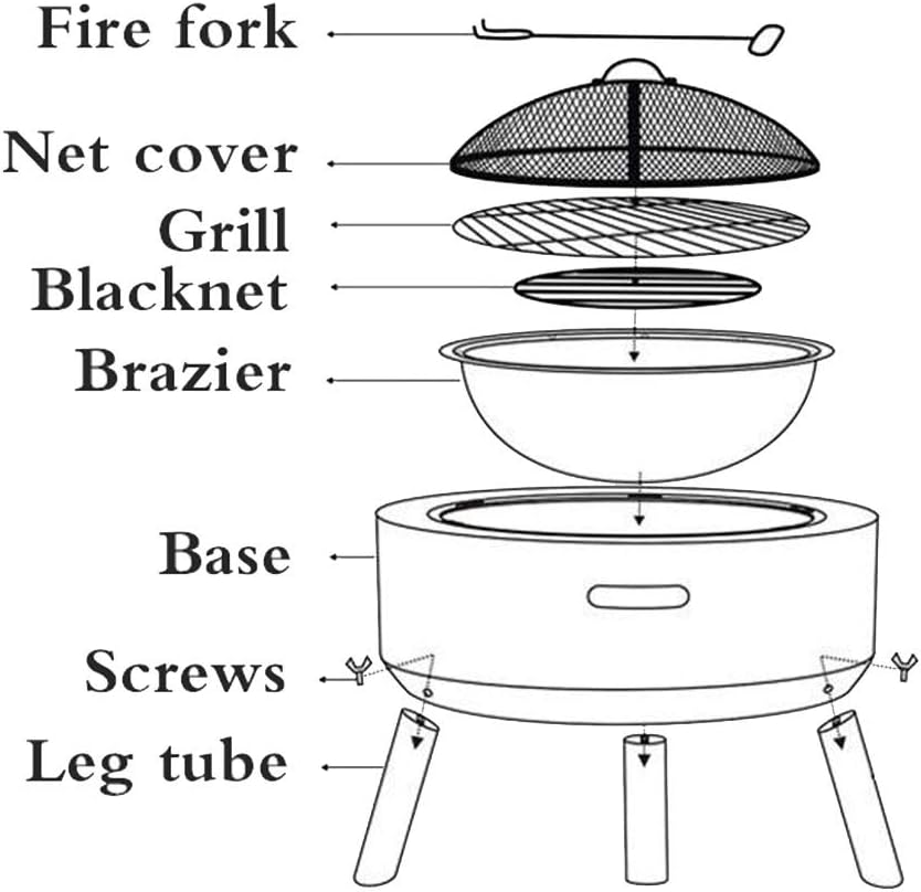 Geo Fire Pit Bowl, Fire Pit with BBQ Grill Shelf Triangle Bracket Magnesium Oxide Material Outdoor Garden Fire Pit with Mesh Cover,Black