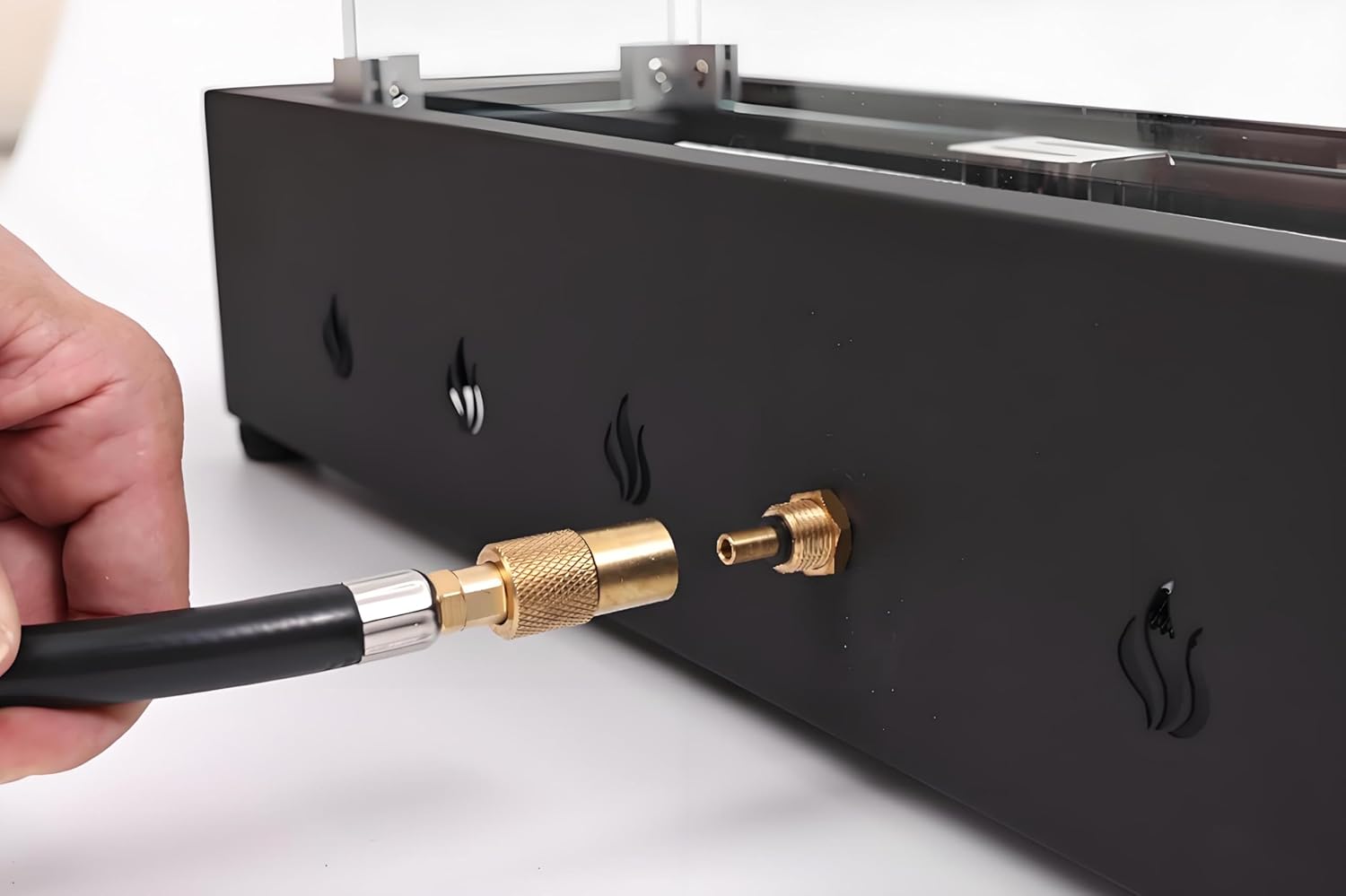 28 Inch Rectangle Propane Fire Pit Table - Tempered Glass Wind Guard & Volcanic Rock Design, 40,000 BTU Black Steel Outdoor Compact Fire Pit for Patio, Deck, Garden