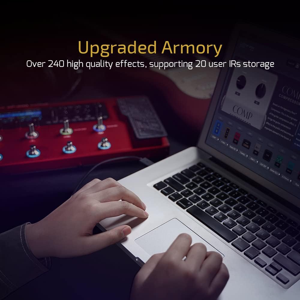 VALETON GP-200 Red Multi Effects Processor + 10ft Cable Bundle Guitar Bass Pedal with Expression Pedal FX Loop MIDI I/O Amp Modeling IR Cabinets OTG USB Audio Interface