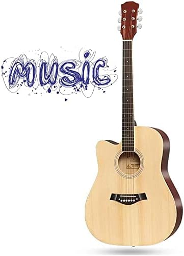 Full Size Guitar Beginner Practice Travel Guitar Adjustable Metal String Fingerstyle Stable Sound Quality Spruce 6 Colors Beginner Acoustic Guitar Starter Package Student G (Beige Long)