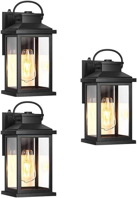 VIANIS Porch Lights Outdoor, Black Dusk to Dawn Exterior Lighting Fixtures Wall Mount, Modern Outdoor Wall Sconce Lantern for House, Front Porch, Anti-Rust Waterproof Outdoor Garage Lights for Coach