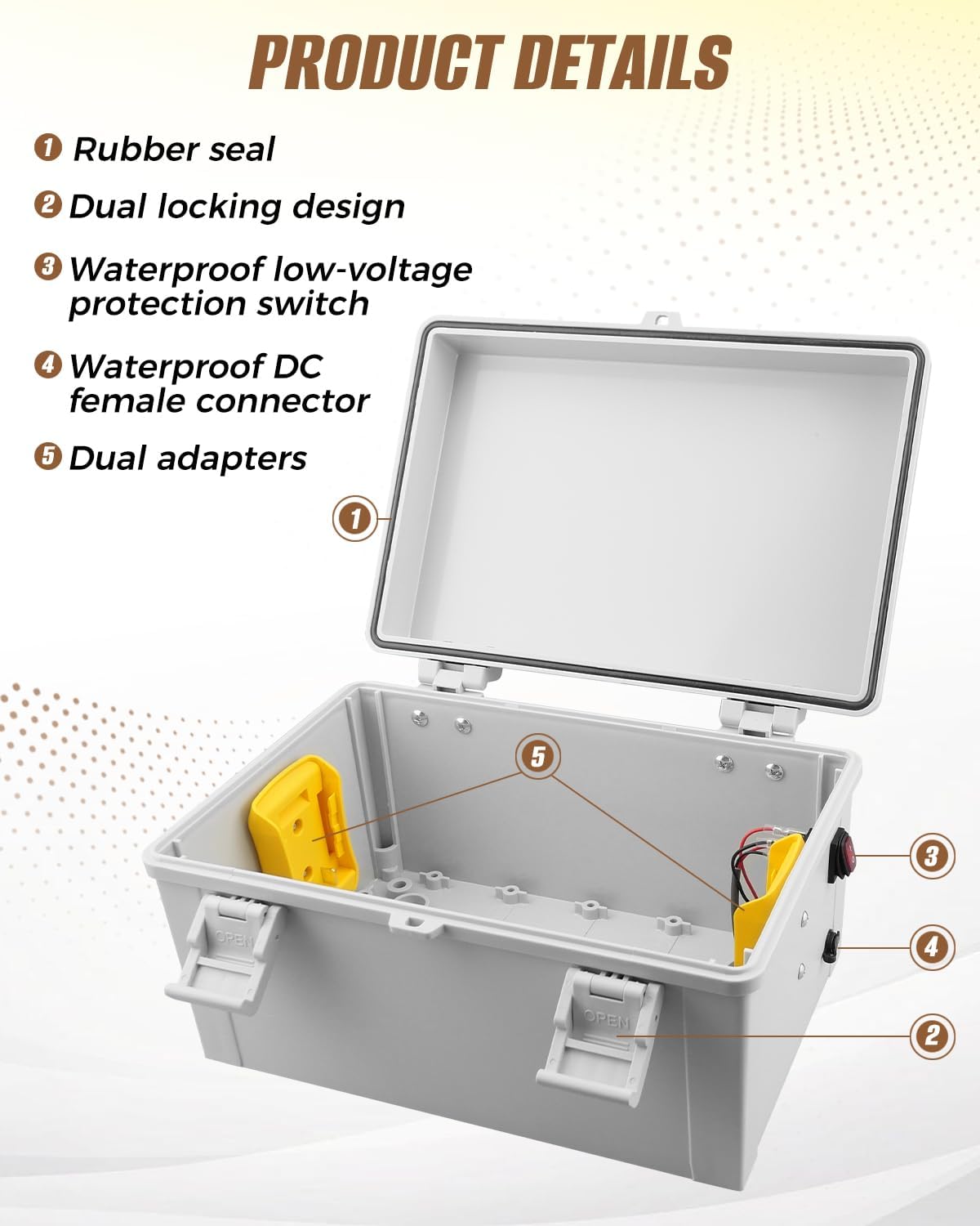 Battery Pack Adapter Case Fit for De.Walt 18V/20V Battery for Star Link Mini Accessories, with DC Female Plug and Switch Control IP66 Waterproof Storage Box