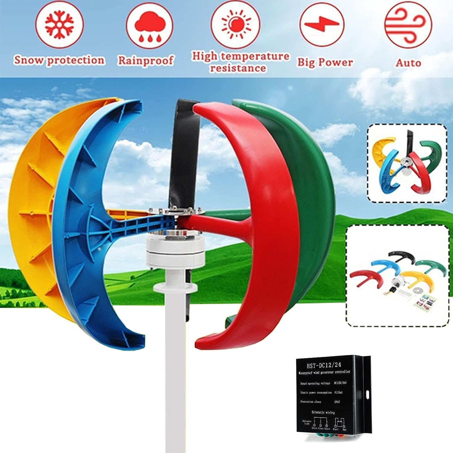 CHRISK 6000W Wind Turbine Generator, 5 Blades Wind Turbine Lanterns Generator Vertical Axis Wind Power, 3 Phase Permanent Magnet Generator