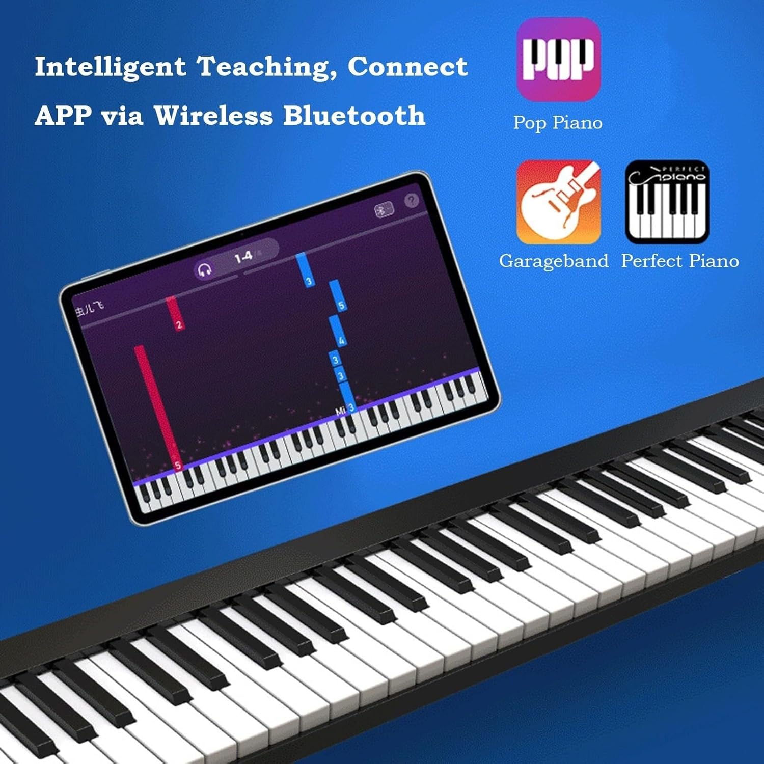 61-Key Full-Size Touch-Sensitive Electric Piano, Portable Travel Keyboard, Bluetooth, MIDI, Rechargeable for Beginners & Teens