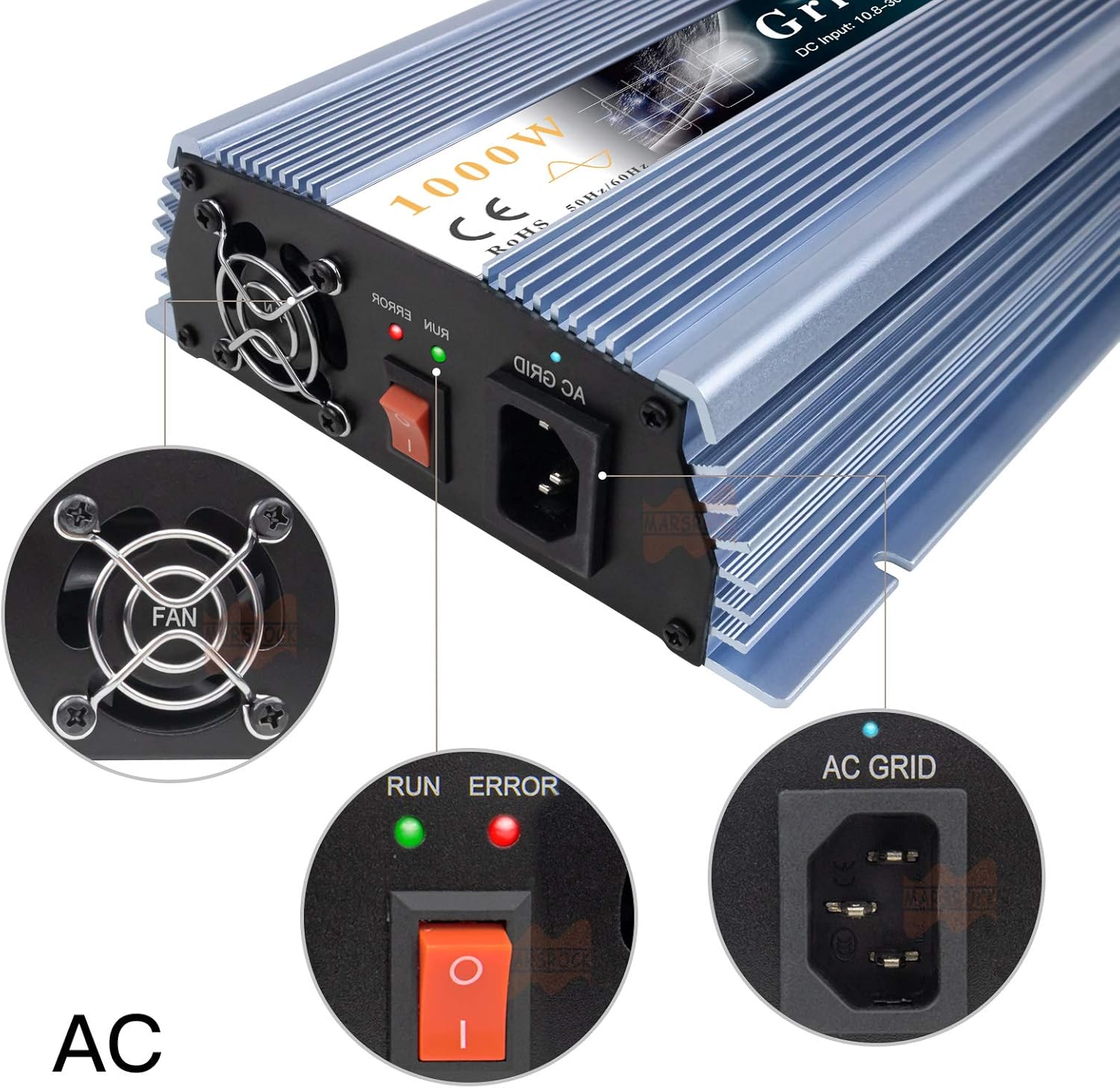 1000W MPPT Pure Sine Wave Grid-Tie Micro Inverter, Converts 10-30V DC to 110V/120V AC, Perfect for Home Solar or Wind Power Systems.