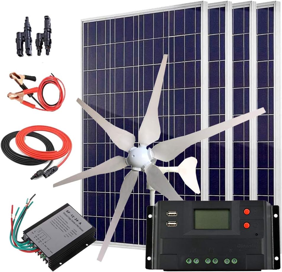 800 Watts 24V Wind-Solar Generator Kit: 400W Wind Turbine(6 Blades) & 4PCS 100W Poly Solar Panels & 30A Solar Charge Controller &Wind Controller (for 24V System Array)