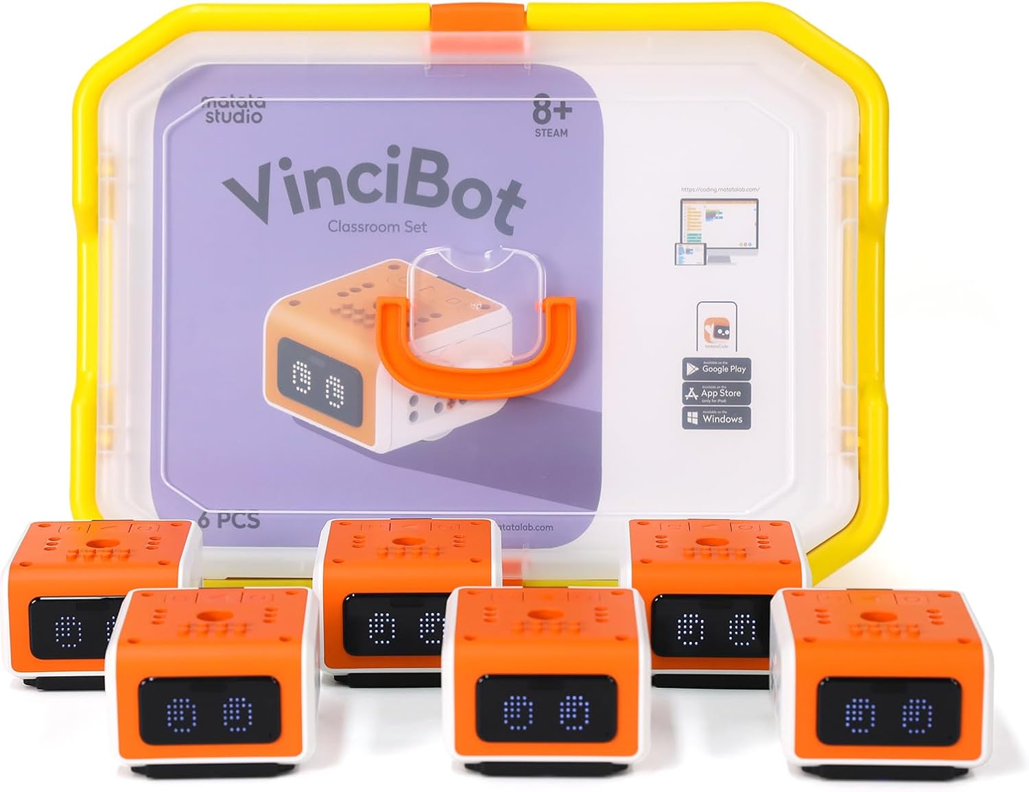 VinciBot Classroom Set with 6 Sets VinciBot Coding Robot & Rich Learning Materials for School Supplies Grade 2-7, Scratch&Python Programable Robot STEM Education for Kids Ages 8-12
