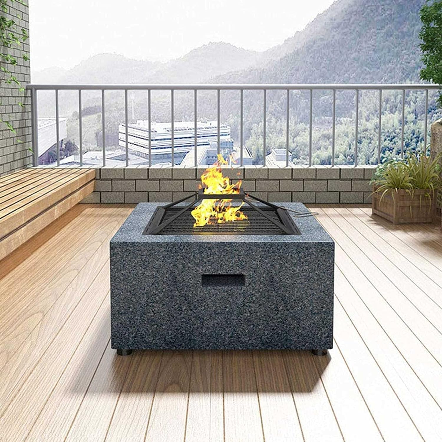 Outdoor Charcoal Fire Pit Table - Square Base Patio Heater - 3 in 1 Barbecue Firepits for Outside Balcony Backyard
