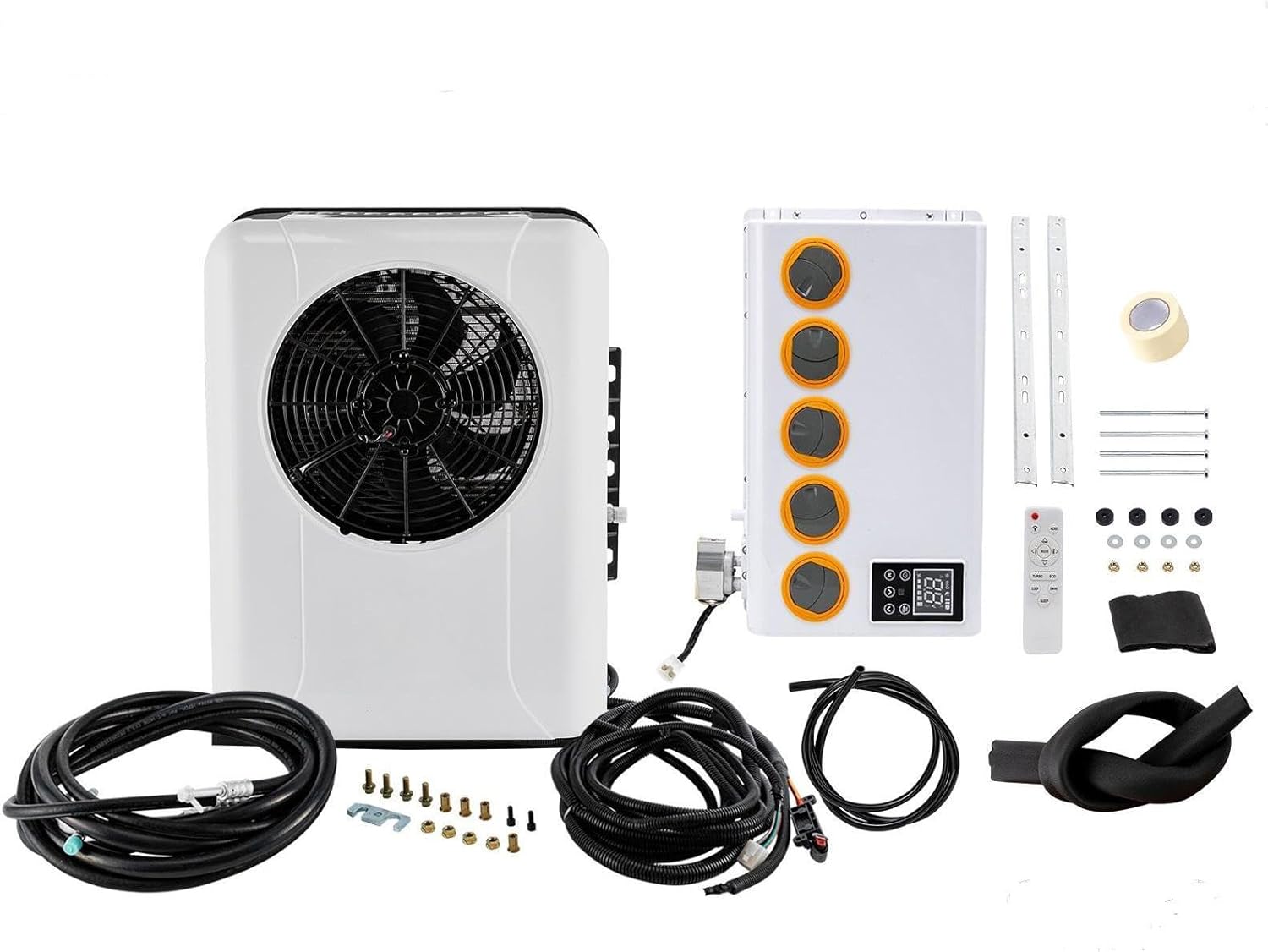 12V Mini Split Air Conditioner Kit with Controller Control, 6800 BTU Mini Split AC System for Truck Car (Cab Within 6㎡/64ft²) White 800W 60A, Only Cooling