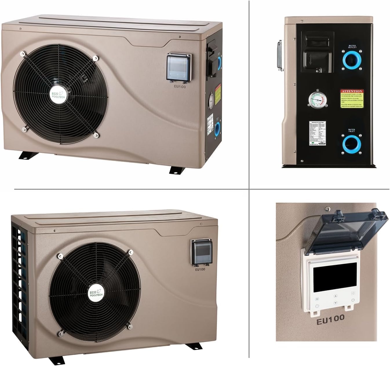 38000BTU Electric Swimming Pool Inverter Heat Pump, Up to 10000Gallons Pool Heater for Above Ground Inground Pool, Smart Control No Timer Need, Heating and Cooling Pool Heater 208-220V