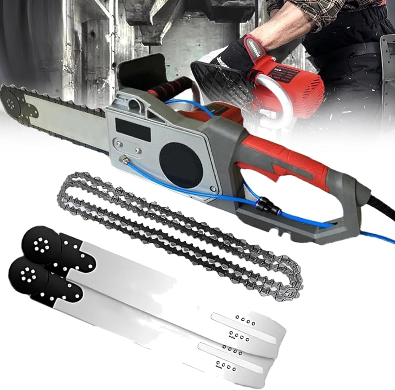 Electric Concrete Saw, 6000 RPM High-Power (Metal Chop Saw, Chop Saw, Chainsaw, Cut Off Saw, Wall Groove Saw), Wet Concrete Saw with Water Fed Dust Suppression, 2 Chains/2 Guide Bar,480